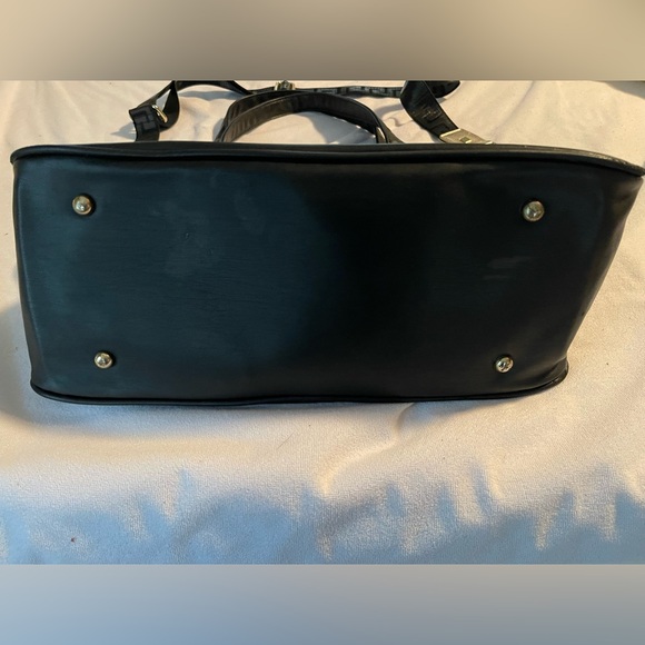 Large Auth Versace Perfums Leather Travel Bag Wide Strap W Dbl Handles Gold Acct - Picture 4 of 14